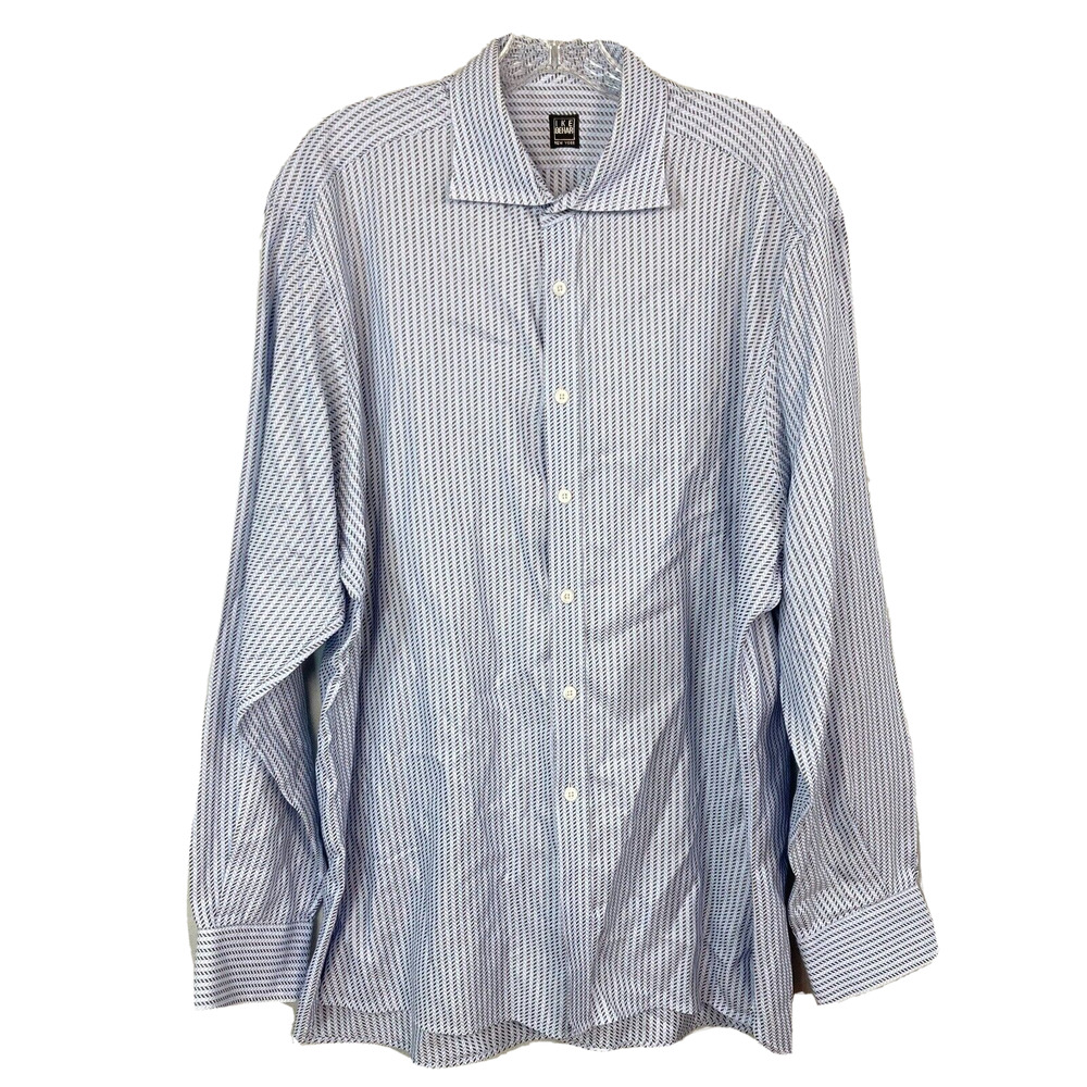 Ike Behar Mens Blue Striped Cotton Long Sleeve Button Down DressnShirt Sz L‎
